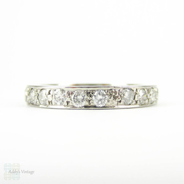 Vintage Diamond Platinum Eternity Ring, 0.90 ctw Round Brilliant Cut Diamonds Bead Set in Platinum Band. Size J / 4.8.
