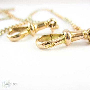 Antique Edwardian Watch Chain. Two Tone 9ct Rose Gold & Silver Chain with Dog Clips & T-Bar. 40 cm / 15.75 inches, Circa 1900.