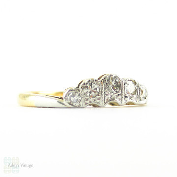 Antique Five Stone Diamond Ring, Unique Crown Fluted Shape with Scalloped Edges. Circa 1910s, 18ct & Pt.
