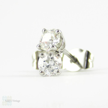 Old European Diamond Stud Earrings. Antique Half Carat 0.50 ctw Diamonds Set in Modern 4 Claw Basket Platinum Mounts.