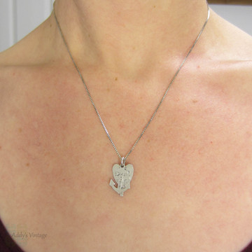 Vintage Faith, Hope & Charity Charm, Sterling Silver Set of Three Charm on Silver Box Chain.