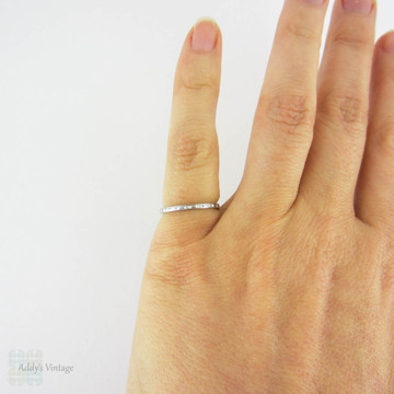 Art Deco Engraved Wedding Ring, Slender Geometric Design Platinum Wedding Band. Circa 1930s, Size J / 5.