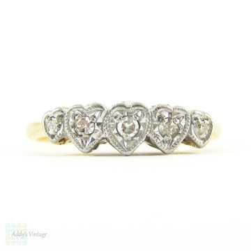 Vintage Diamond Heart Engagement Ring. Love Heart Shaped Five Stone Diamond Ring. Circa 1930s, 18ct Plat.