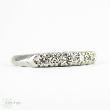 Vintage Diamond Wedding Ring, Platinum 7 Stone Half Hoop Band with Knife Edge Shank, 0.10 ctw, Circa 1940s.