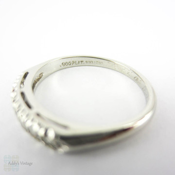 Vintage Diamond Wedding Ring, Platinum 7 Stone Half Hoop Band with Knife Edge Shank, 0.10 ctw, Circa 1940s.