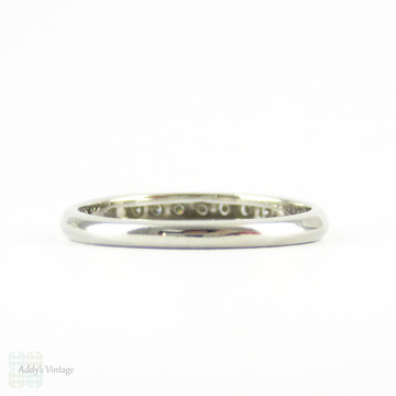 Vintage Diamond Wedding Ring, Platinum 7 Stone Half Hoop Band with Knife Edge Shank, 0.10 ctw, Circa 1940s.