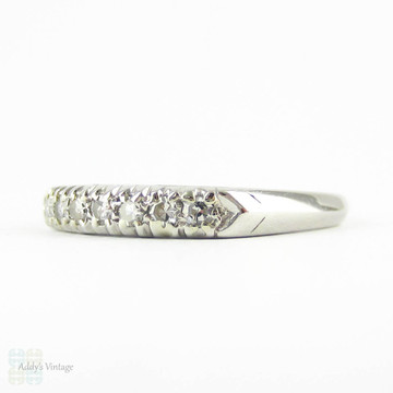 Vintage Diamond Wedding Ring, Platinum 7 Stone Half Hoop Band with Knife Edge Shank, 0.10 ctw, Circa 1940s.