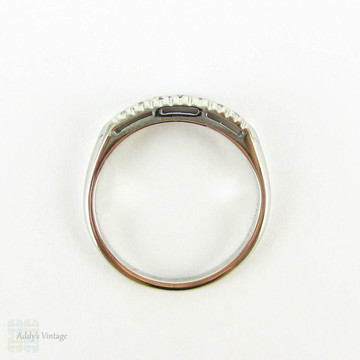 Vintage Diamond Wedding Ring, Platinum 7 Stone Half Hoop Band with Knife Edge Shank, 0.10 ctw, Circa 1940s.