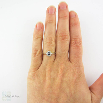 Antique Sapphire & Diamond Engagement Ring, Edwardian Oval Cut Blue Sapphire with Diamond Halo. Circa 1900, 18ct & Platinum.