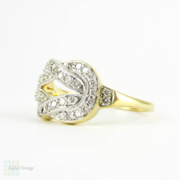 Estate Diamond Knot Ring, Vintage Style Diamond Encrusted Lover's Knot Ring. 18 Carat Gold, 1990s.