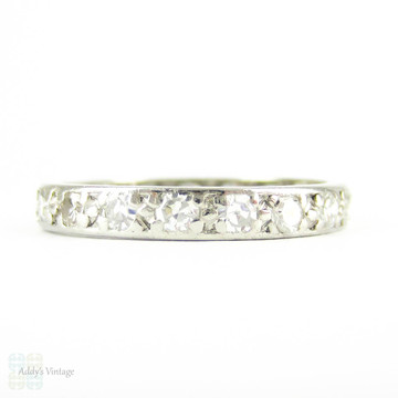 Antique Diamond Eternity Ring, Narrow Bead Set Diamond Platinum Wedding Band, 0.57 ctw, Size O / 7.25.