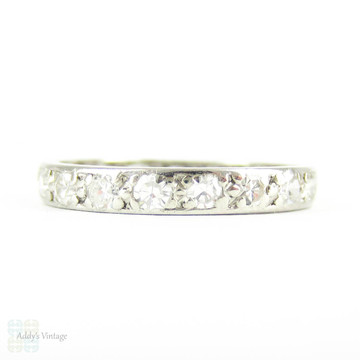 Antique Diamond Eternity Ring, Narrow Bead Set Diamond Platinum Wedding Band, 0.57 ctw, Size O / 7.25.