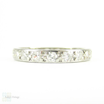 Antique Diamond Eternity Ring, Narrow Bead Set Diamond Platinum Wedding Band, 0.57 ctw, Size O / 7.25.