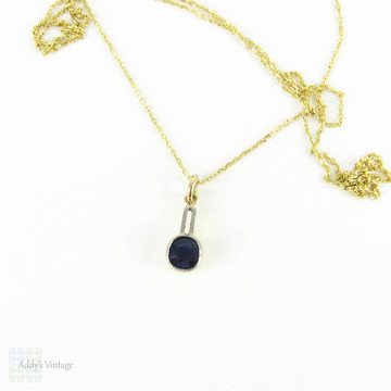 Antique Blue Sapphire Pendenant Conversion, Victorian Cushion Cut Blue Sapphire Pendant on 9ct Yellow Gold Chain.