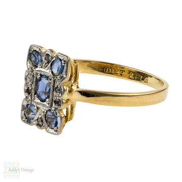 Sapphire & Diamond Art Deco Panel Ring, 1930s Rectangular Dress Ring. 18ct and Platinum.