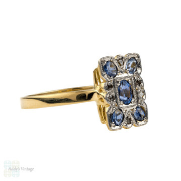 Sapphire & Diamond Art Deco Panel Ring, 1930s Rectangular Dress Ring. 18ct and Platinum.
