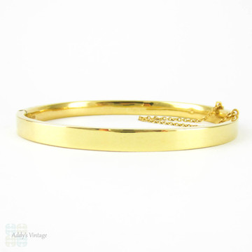 Art Deco 9ct Gold Bangle Bracelet, Vintage Simple 9 Carat Yellow Gold Square Profile Bracelet. Full British Hallmarks 1920.