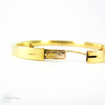 Art Deco 9ct Gold Bangle Bracelet, Vintage Simple 9 Carat Yellow Gold Square Profile Bracelet. Full British Hallmarks 1920.