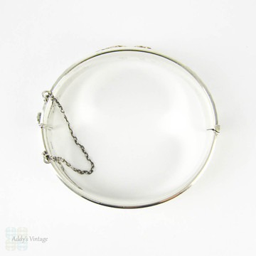 Mid Century Thistle Engraved Bangle Bracelet, Vintage Sterling Silver with 9ct Rose Gold Design. Circa 1960s, Scottish Flower.