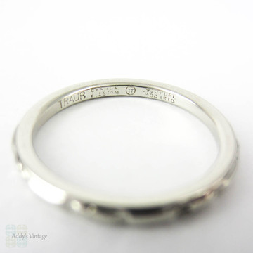 Art Deco Engraved Platinum Wedding Ring, Orange Blossom Wedding Band. Forget Me Not Floral Flower Design, Size I.5 / 4.75.