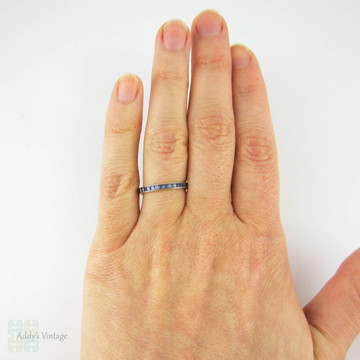 Blue Sapphire Eternity Ring, 36 Natural Square Cut Sapphires Channel Set in 18 Carat White Gold, 1.80 ctw. Size O / 7.25.