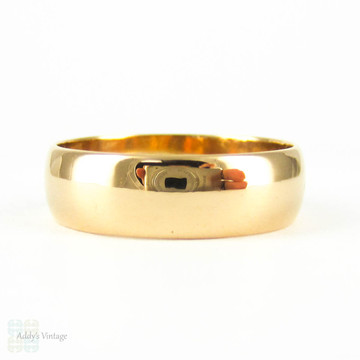 Antique 22ct Wide Wedding Ring, Edwardian 1910s Men's or Women's D Shape Profile Wedding Band. Size O.5 / 7.5.