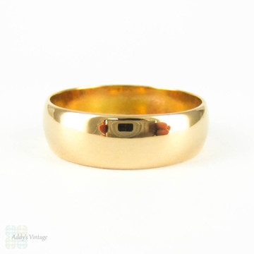 Antique 22ct Wide Wedding Ring, Edwardian 1910s Men's or Women's D Shape Profile Wedding Band. Size O.5 / 7.5.
