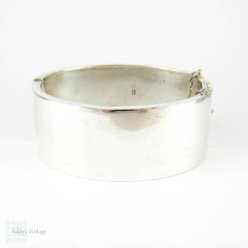 Victorian Aesthetic Sterling Silver Bracelet, Antique Rose Flower Blossoms & Engraved Design Bangle. Circa 1880s.