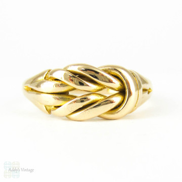 Antique Knot Keeper Ring, 18 Carat Yellow Gold Edwardian Lover's Knot Wedding Ring. Circa 1900, Size P / 7.75.