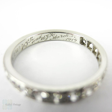 Art Deco Platinum & Diamond Wedding Ring, 0.70 ctw Diamond Half Eternity with Engraved Design. Circa 1910s, Size N.5 / 7.