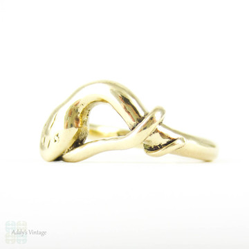 Vintage Snake Ring, 9ct Yellow Gold Coiled Snake Ring. Circa 1980s, Size I.5 / 4.5.