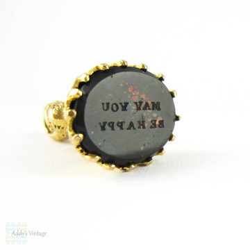 Antique Bloodstone Seal, Gilt Floral Design Fob Engraved May You Be Happy. Circa 1800s.