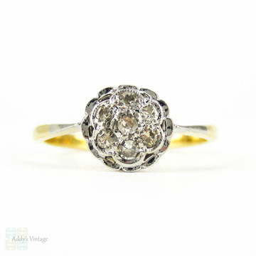 Art Deco Diamond Cluster Ring, Vintage Circle Design Pave Set Flower Ring. Circa 1920s, 18ct PLAT.