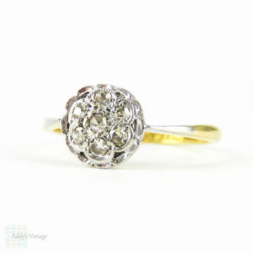 Art Deco Diamond Cluster Ring, Vintage Circle Design Pave Set Flower Ring. Circa 1920s, 18ct PLAT.