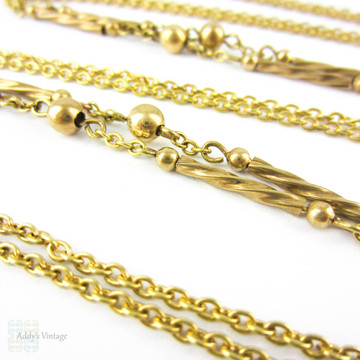 Antique Pinchbeck Long Guard Chain, 19th Century Fancy Link Twisted Rod & Ball Chain Necklace. 145 cm / 57 inches.