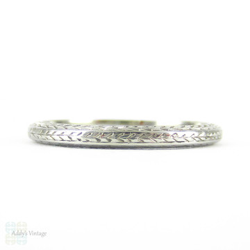 Art Deco Engraved Wedding Ring, 18K White Gold Wheat Pattern Design Band with Engraved Sides, Circa 1920s. Size L / 6.