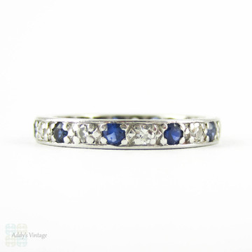 Vintage Sapphire & Diamond Eternity Ring, Alternating Blue Sapphires & Diamonds. Circa 1930s, 18ct, Size M.5 / 6.5.