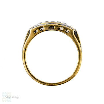 14k Two Tone Wedding Ring, Vintage Engraved Top 14ct Gold Band, 1940s.