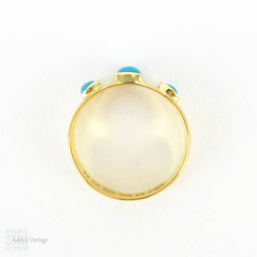 Antique 22 Carat Gold Wedding Ring Set with Three Turquoise. Ladies Gemstone Ring, Circa 1880s, Size L.5 / 6.