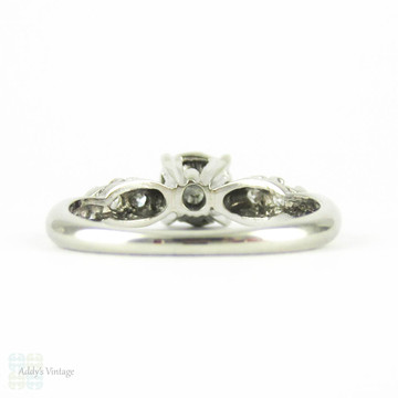 Diamond Engagement Ring, Vintage Round Brilliant Cut Diamond in 1940s Illusion Style 14K White Gold Setting, 0.45 ctw.