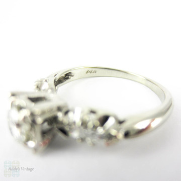 Diamond Engagement Ring, Vintage Round Brilliant Cut Diamond in 1940s Illusion Style 14K White Gold Setting, 0.45 ctw.