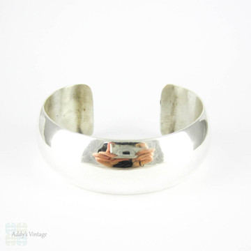SALE Vintage Sterling Silver Cuff Bracelet, Heavy Domed Mid 20th Century Simple Half Round Bracelet for Small Wrist.