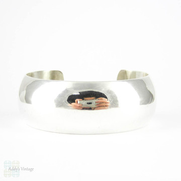 SALE Vintage Sterling Silver Cuff Bracelet, Heavy Domed Mid 20th Century Simple Half Round Bracelet for Small Wrist.