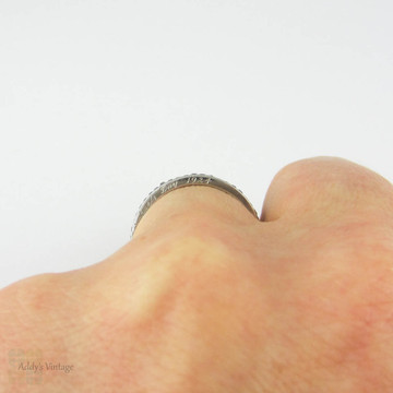 Art Deco Diamond Eternity Ring, Square Table Cut & Carre Cut Diamonds in Channel Set Band. Platinum, Circa 1920s, Size O.5 / 7.5.