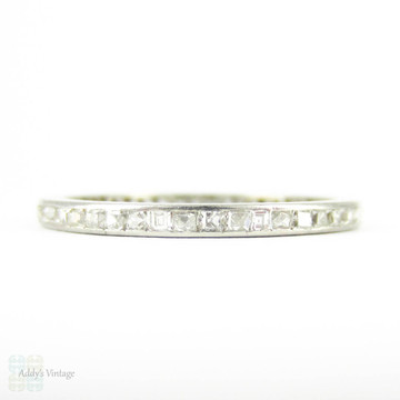 Art Deco Diamond Eternity Ring, Square Table Cut & Carre Cut Diamonds in Channel Set Band. Platinum, Circa 1920s, Size O.5 / 7.5.