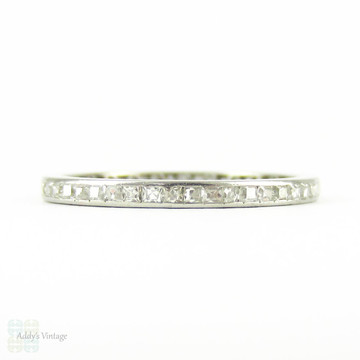 Art Deco Diamond Eternity Ring, Square Table Cut & Carre Cut Diamonds in Channel Set Band. Platinum, Circa 1920s, Size O.5 / 7.5.