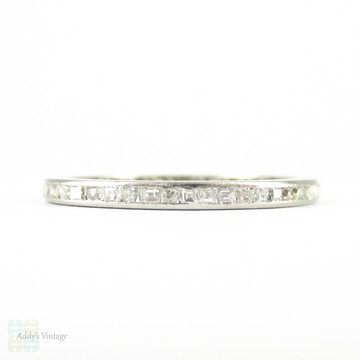 Art Deco Diamond Eternity Ring, Square Table Cut & Carre Cut Diamonds in Channel Set Band. Platinum, Circa 1920s, Size O.5 / 7.5.