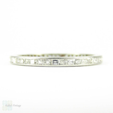 Art Deco Diamond Eternity Ring, Square Table Cut & Carre Cut Diamonds in Channel Set Band. Platinum, Circa 1920s, Size O.5 / 7.5.