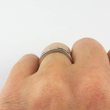 Sapphire & Diamond Eternity Ring, Art Deco Full Hoop Wedding Ring Channel Set in Platinum. Size L.5 / 6, Circa 1930s.