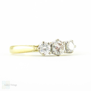 Vintage Three Stone Diamond Engagement Ring, 0.33 ctw Round Brilliant Cut Diamond Trilogy Ring. 18ct, Circa 1980s.